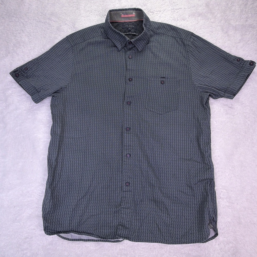 Ted Baker Mens Size 5 Button Up Short Sleeve Casual Shirt Front Pocket